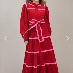 NWT TCEC Tiered Scalloped Detail Long Sleeve Midi Dress